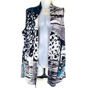 Parsley & Sage Art To Wear Abstract Open Front Vest Size L Pockets
